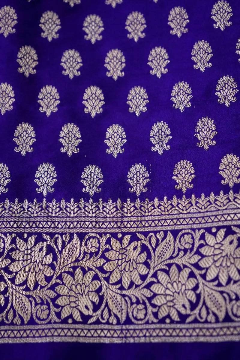 BANARASI SILK INDIGO COLOR UNSTITCHED SUIT MATERIAL