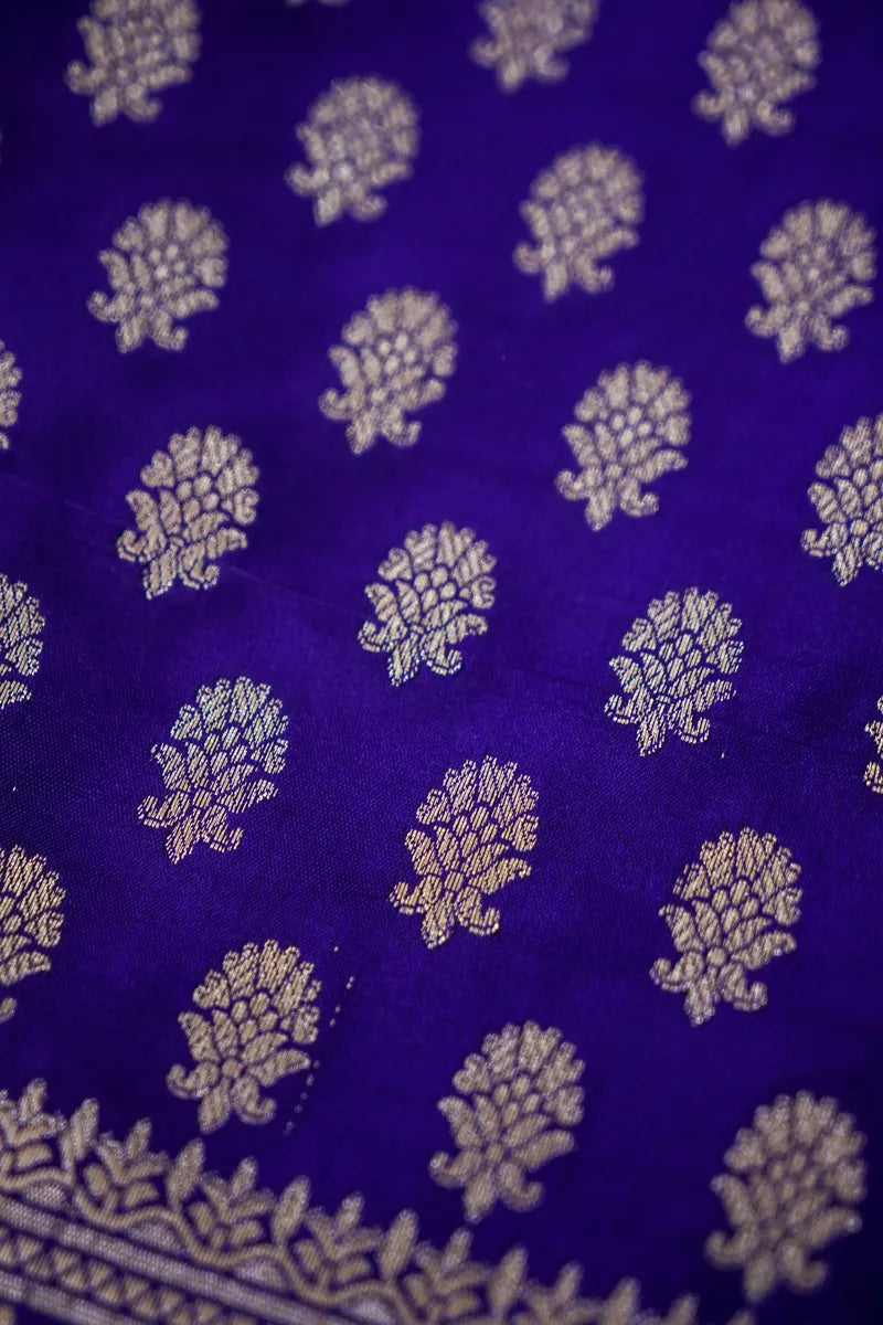 BANARASI SILK INDIGO COLOR UNSTITCHED SUIT MATERIAL