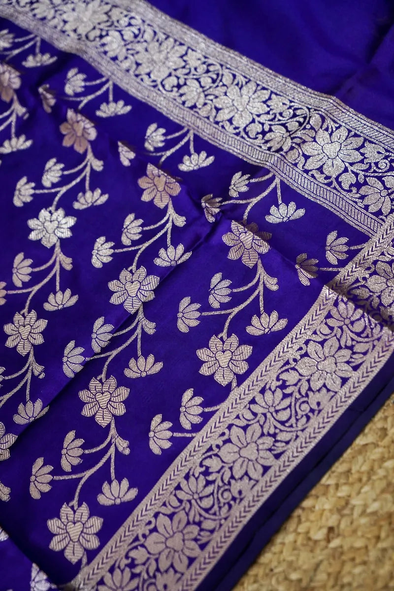 BANARASI SILK INDIGO COLOR UNSTITCHED SUIT MATERIAL