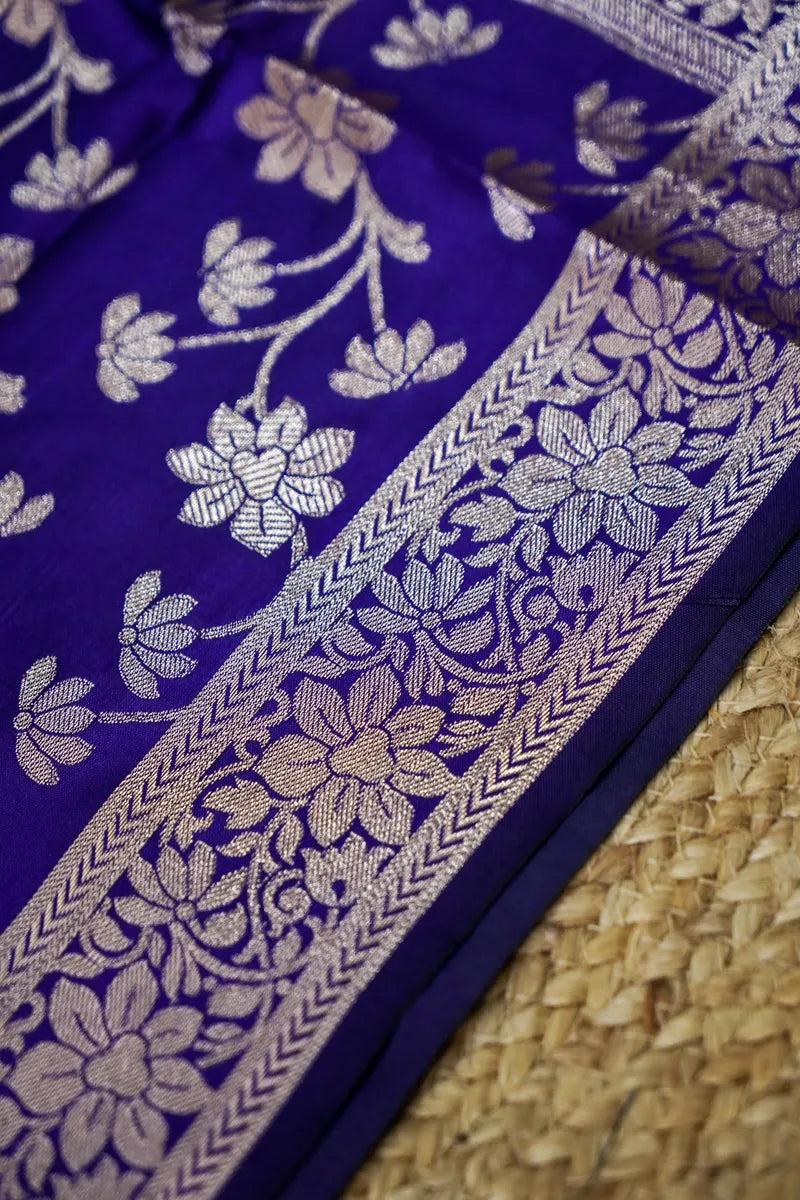 BANARASI SILK INDIGO COLOR UNSTITCHED SUIT MATERIAL