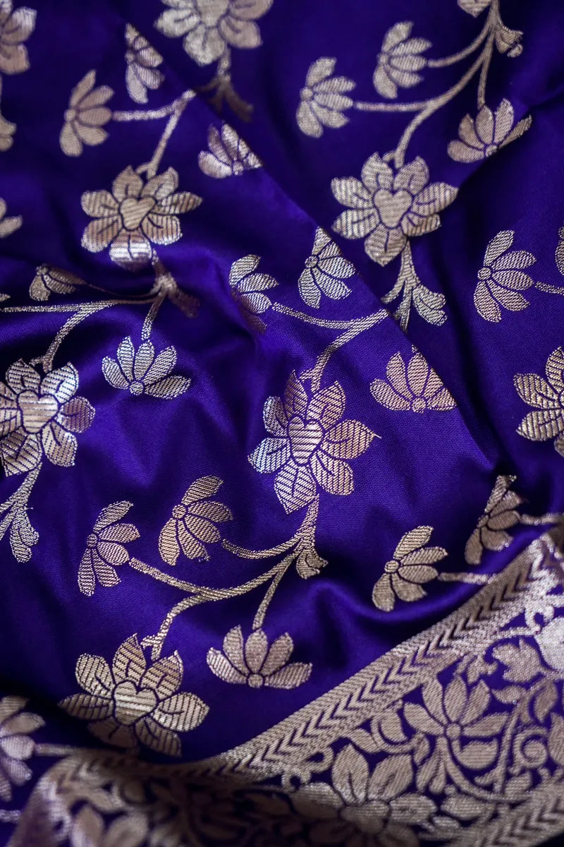 BANARASI SILK INDIGO COLOR UNSTITCHED SUIT MATERIAL