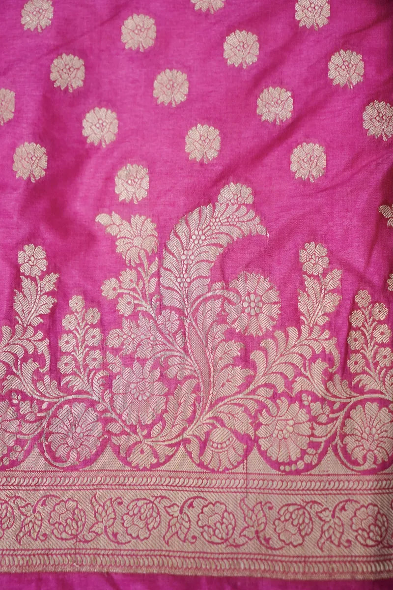 BANARASI SILK HOT PINK COLOR UNSTITCHED SUIT MATERIAL