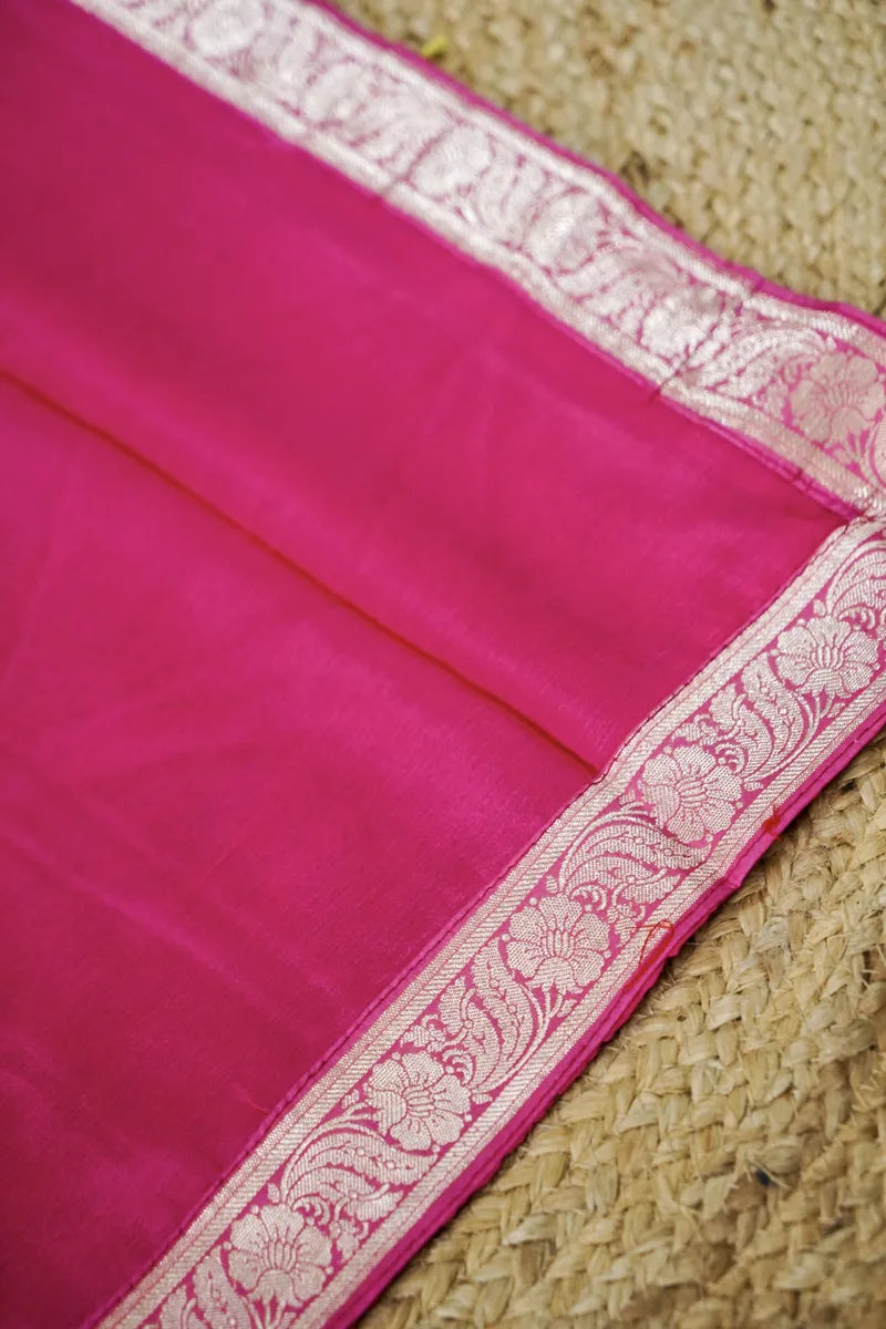 BANARASI SILK HOT PINK COLOR UNSTITCHED SUIT MATERIAL