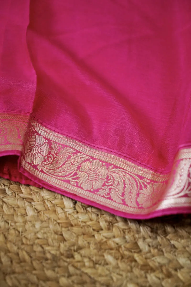 BANARASI SILK HOT PINK COLOR UNSTITCHED SUIT MATERIAL