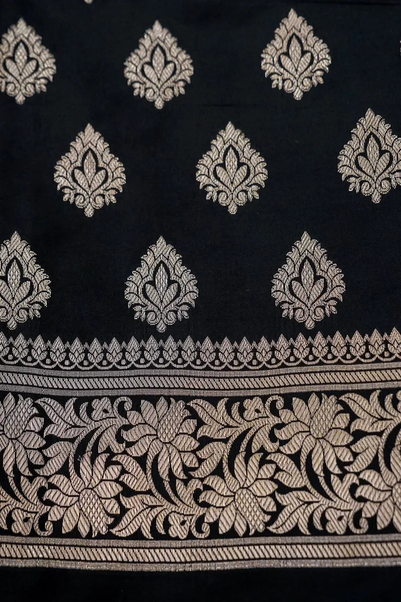 BANARASI SILK BLACK COLOR UNSTITCHED SUIT MATERIAL