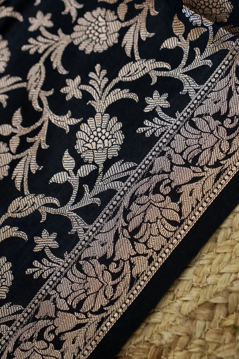 BANARASI SILK BLACK COLOR UNSTITCHED SUIT MATERIAL