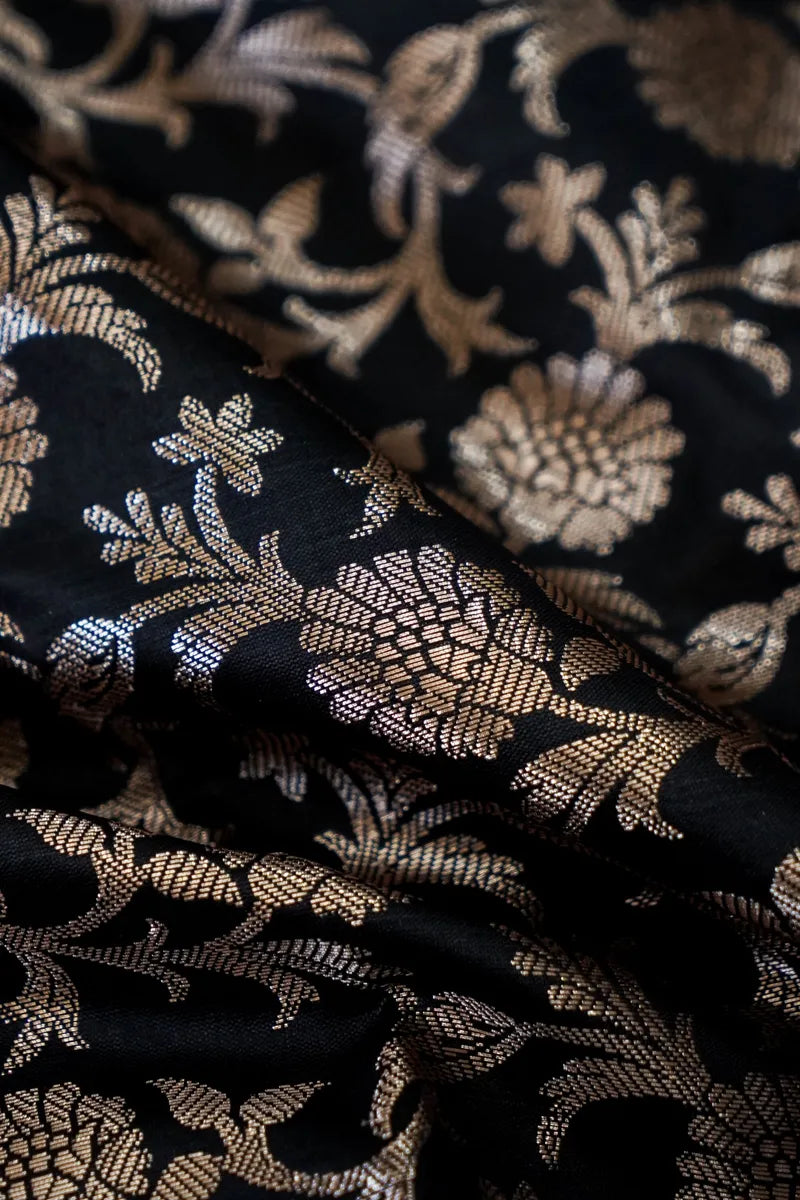 BANARASI SILK BLACK COLOR UNSTITCHED SUIT MATERIAL