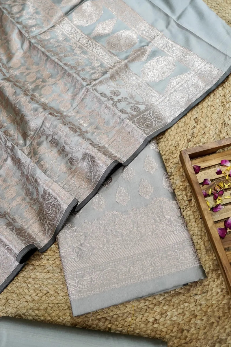 BANARASI SILK LITE PASTEL BLUE COLOR UNSTITCHED SUIT MATERIAL