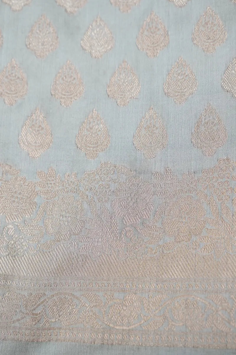 BANARASI SILK LITE PASTEL BLUE COLOR UNSTITCHED SUIT MATERIAL