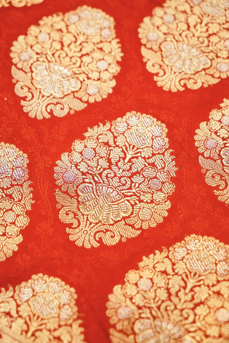 BANARASI KATAN SILK RED COLOR UNSTITCHED SUIT MATERIAL