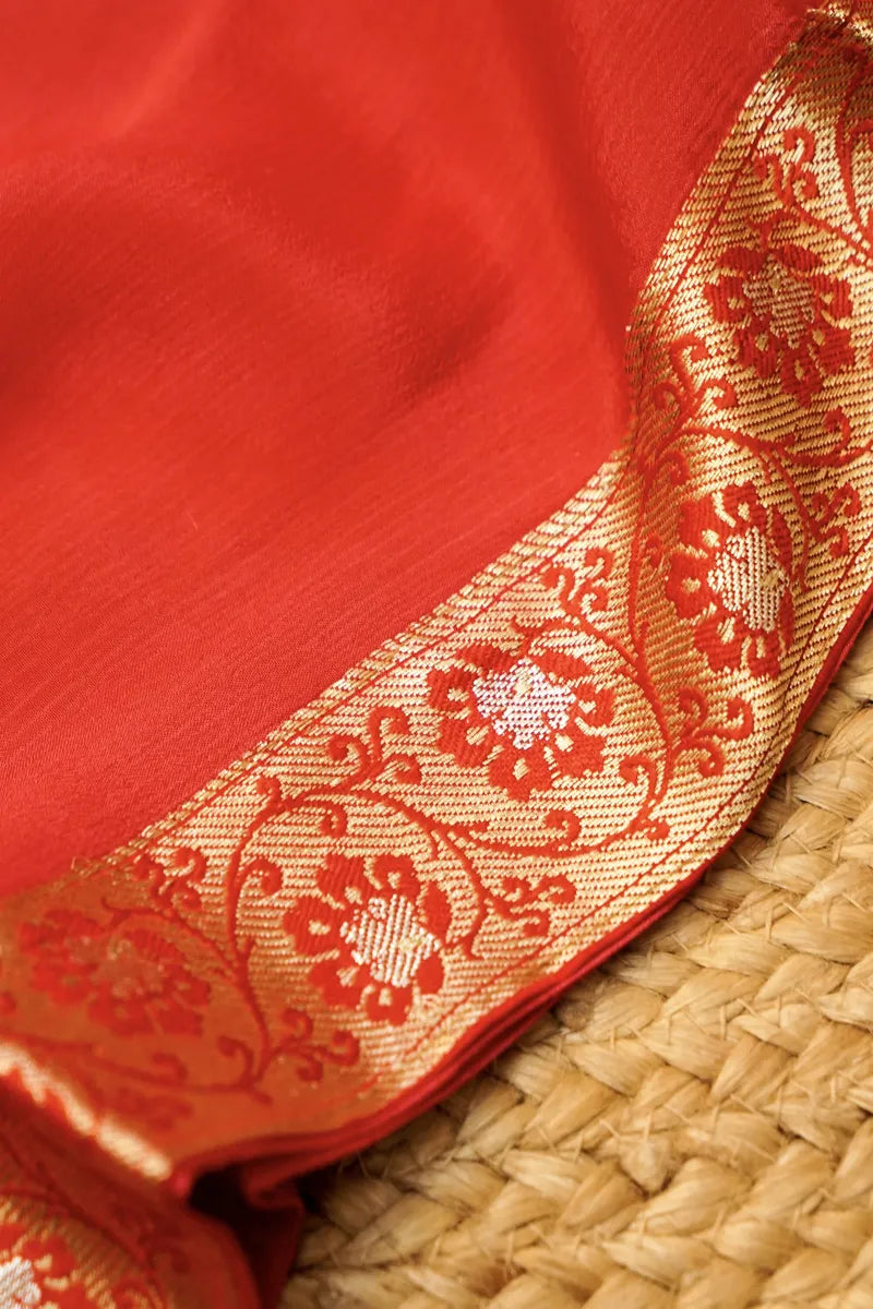 BANARASI KATAN SILK RED COLOR UNSTITCHED SUIT MATERIAL