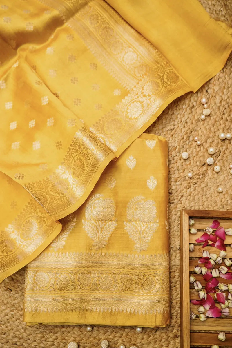 CHINIYA SILK YELLOW COLOR UNSTITCHED SUIT MATERIAL