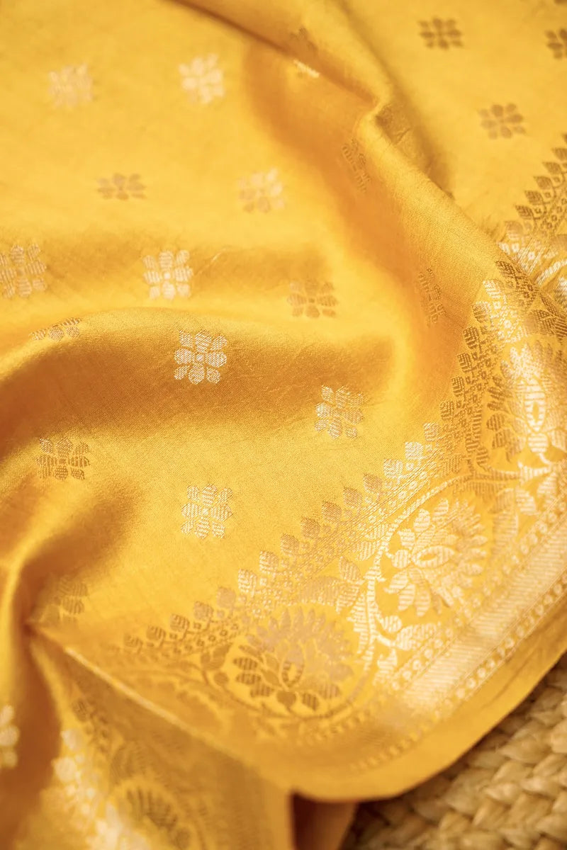 CHINIYA SILK YELLOW COLOR UNSTITCHED SUIT MATERIAL