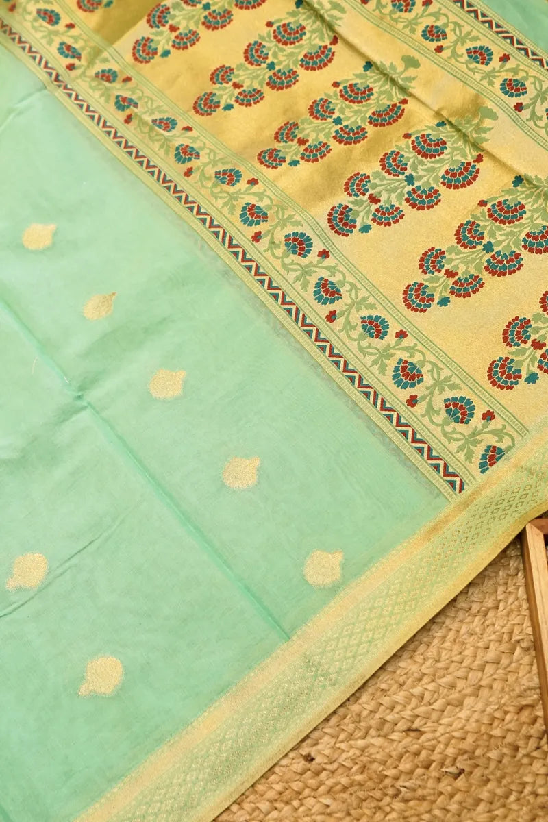 BANARASI KATAN SILK LIME GREEN COLOR UNSTITCHED SUIT MATERIAL
