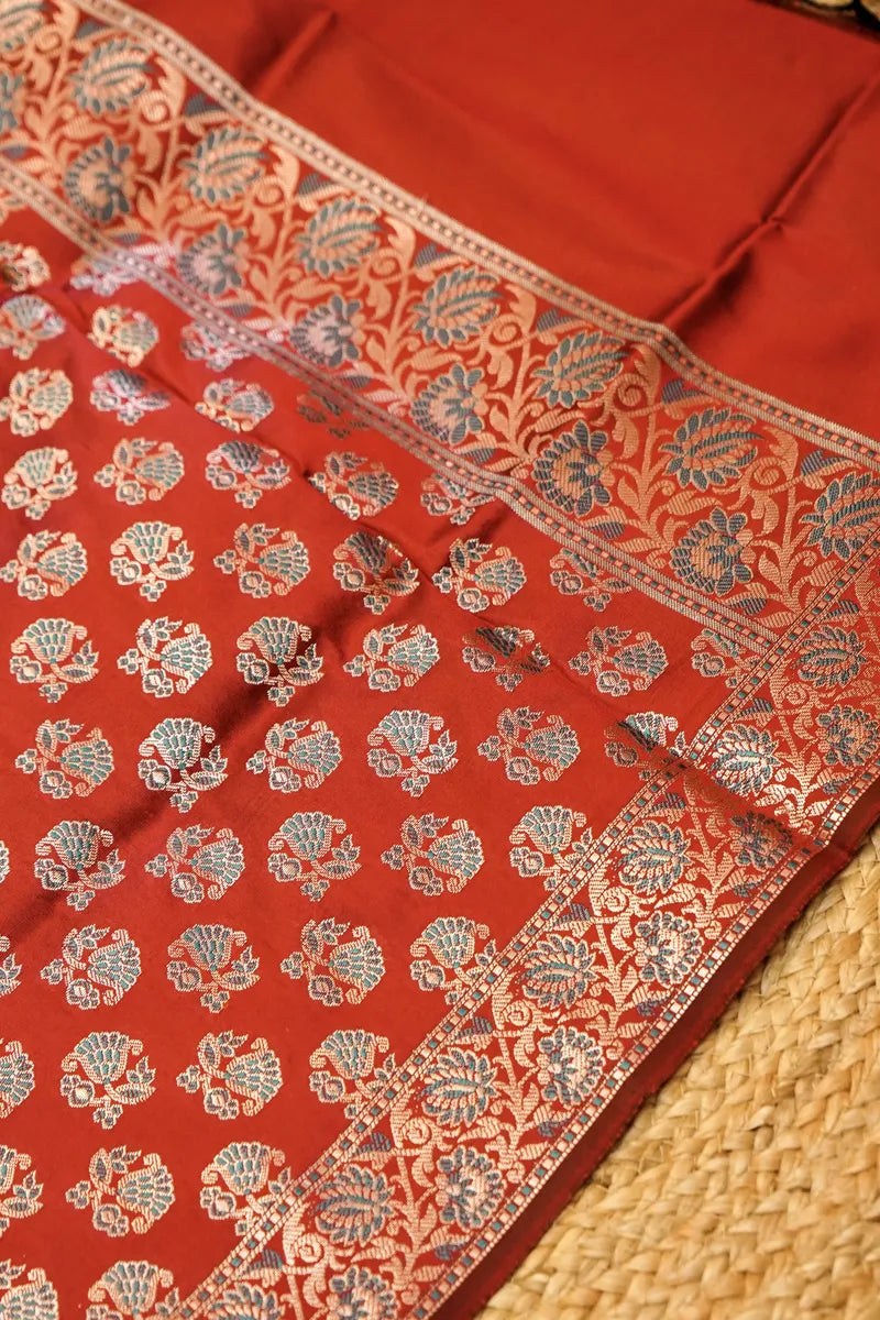 BANARASI SILK PONDS PINK WITH MAROON COLOR UNSTITCHED SUIT MATERIAL