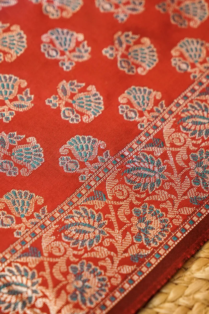 BANARASI SILK PONDS PINK WITH MAROON COLOR UNSTITCHED SUIT MATERIAL