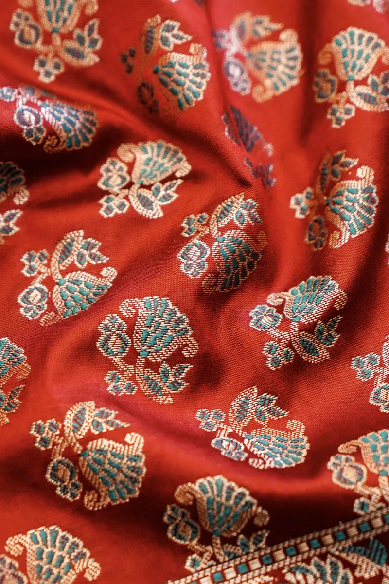 BANARASI SILK PONDS PINK WITH MAROON COLOR UNSTITCHED SUIT MATERIAL