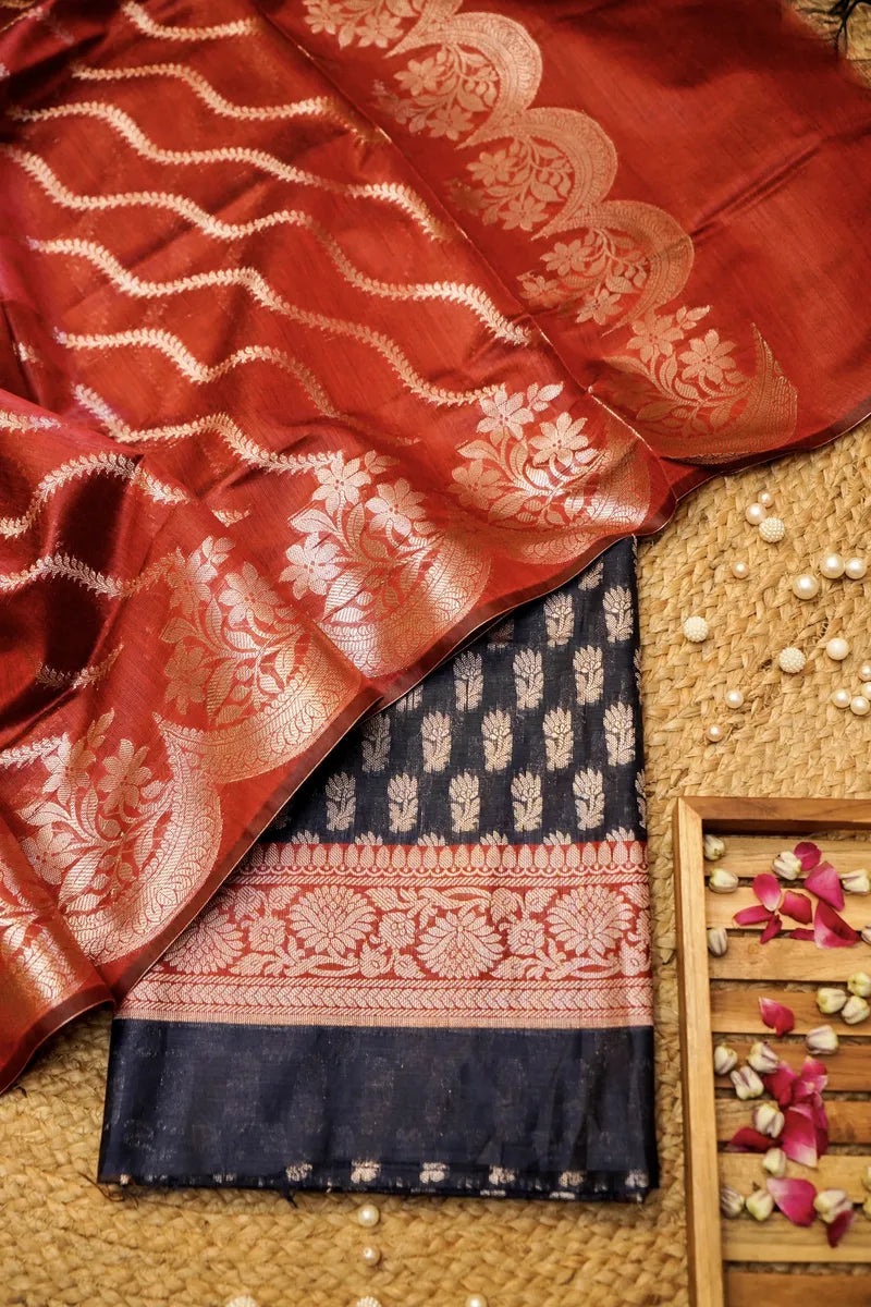 COTTON SILK CARBON BLUE COLOR UNSTITCHED SUIT MATERIAL