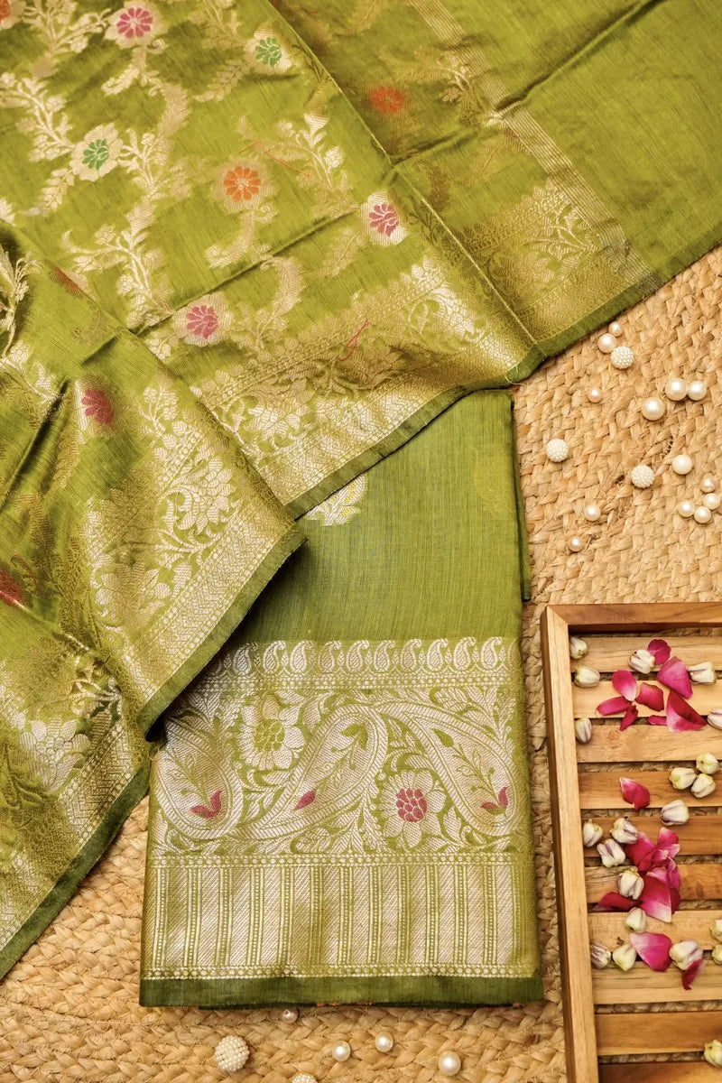 COTTON SILK PISTA GREEN COLOR UNSTITCHED SUIT MATERIAL