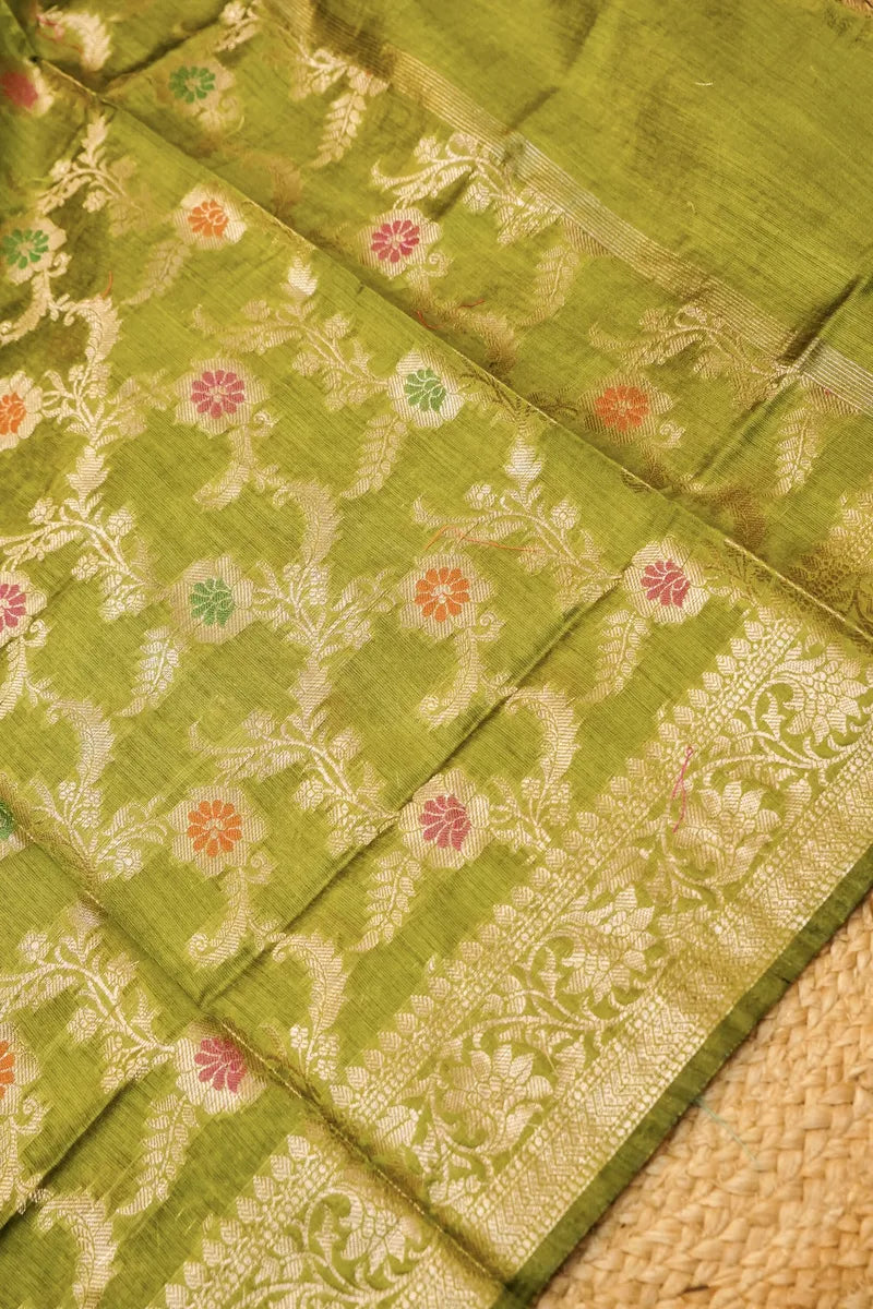 COTTON SILK PISTA GREEN COLOR UNSTITCHED SUIT MATERIAL