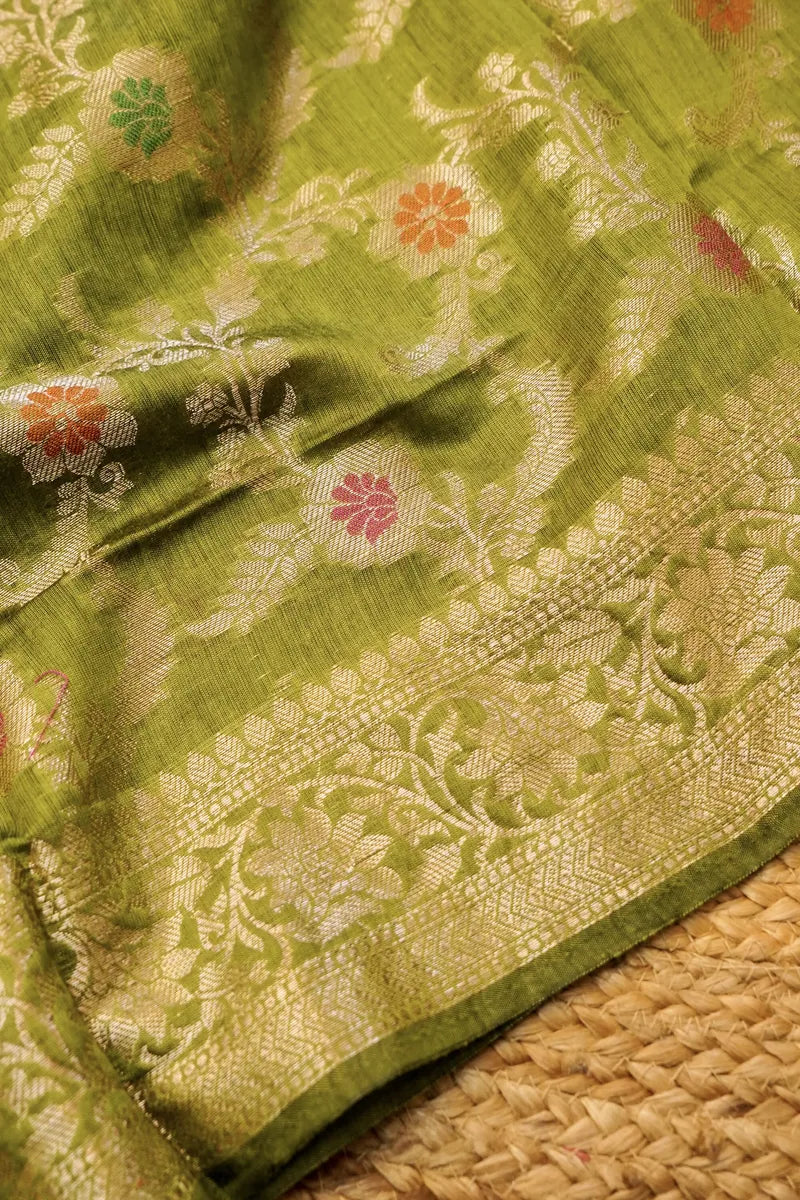 COTTON SILK PISTA GREEN COLOR UNSTITCHED SUIT MATERIAL