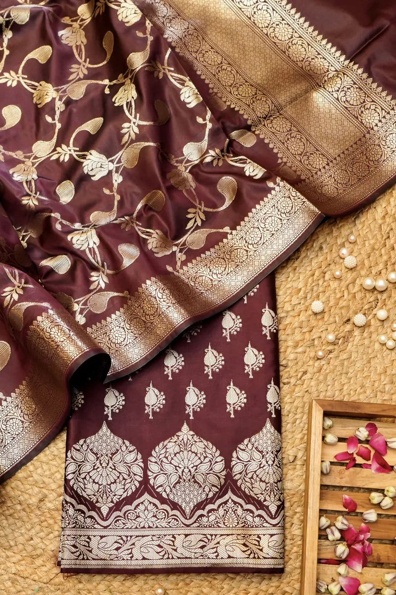 BANARASI SILK MAROON COLOR UNSTITCHED SUIT MATERIAL