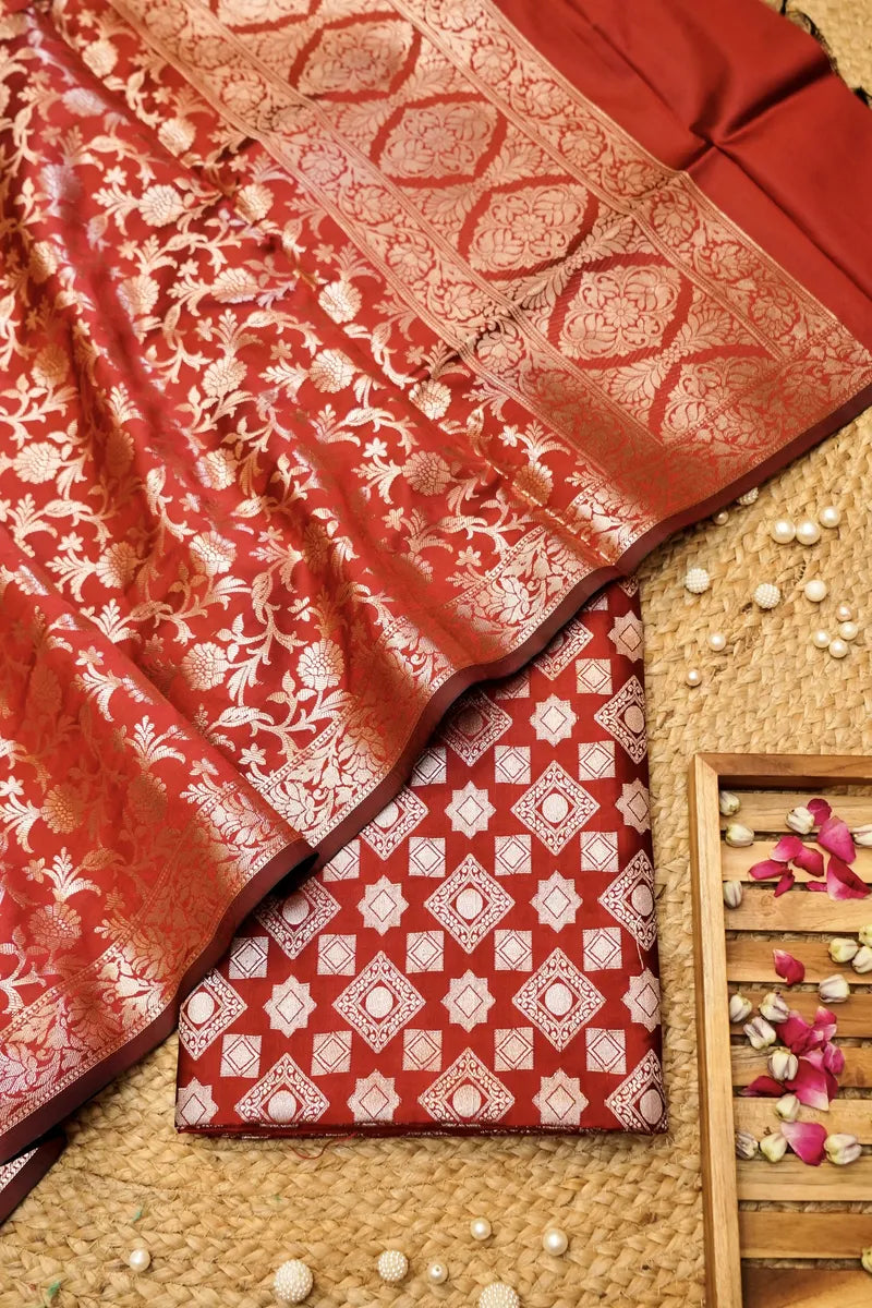 BANARASI SILK MAROON COLOR UNSTITCHED SUIT MATERIAL