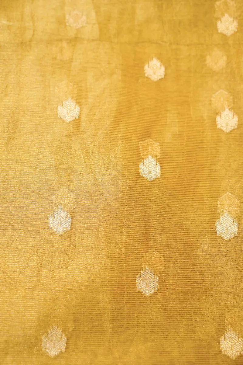 TISSUE SILK YELLOW COLOR UNSTITCHED SUIT MATERIAL