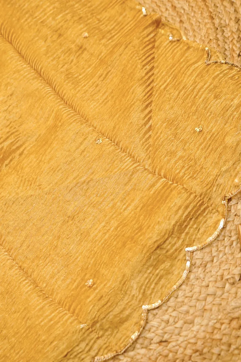 TISSUE SILK YELLOW COLOR UNSTITCHED SUIT MATERIAL