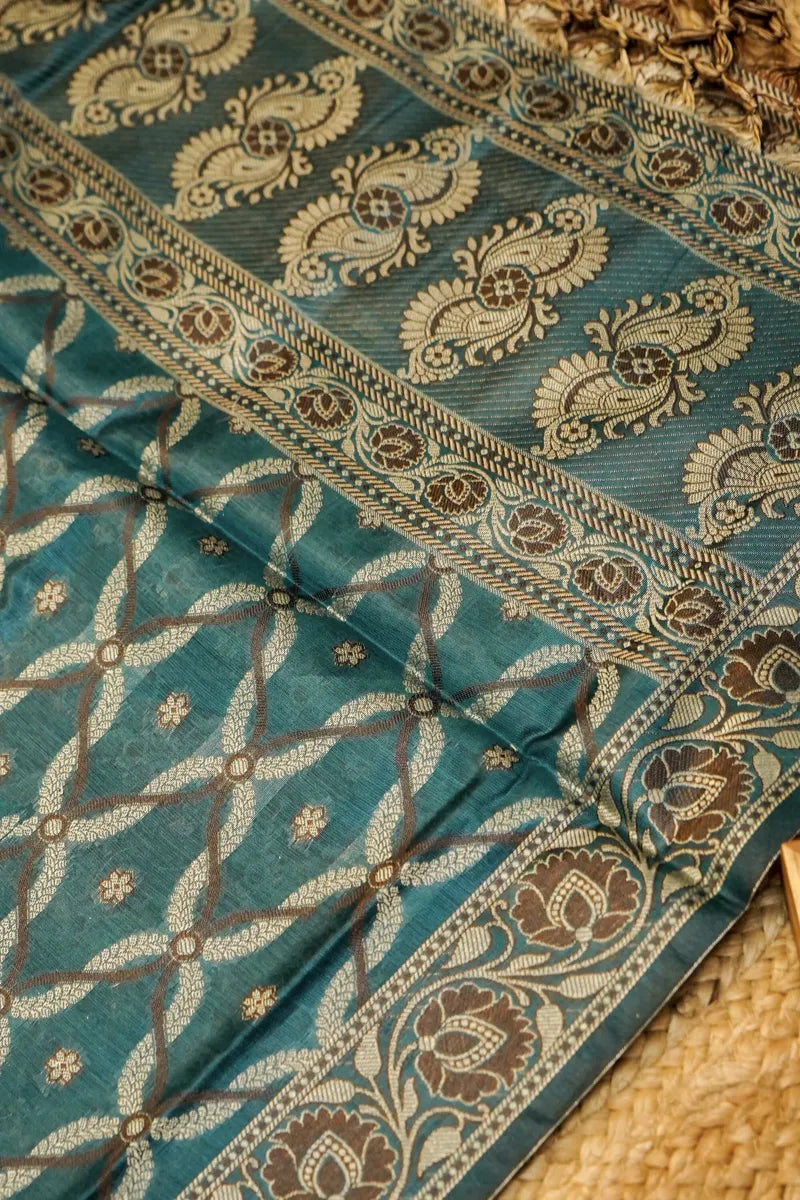 COTTON SILK TEAL BLUE COLOR UNSTITCHED SUIT MATERIAL