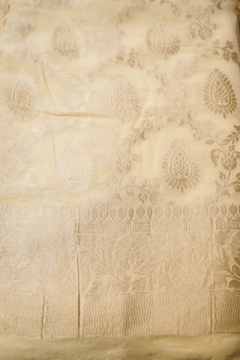 GEORGETTE BANARASI OFF WHITE COLOR UNSTITCHED SUIT MATERIAL