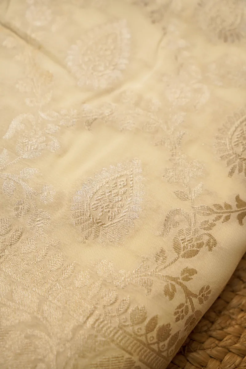 GEORGETTE BANARASI OFF WHITE COLOR UNSTITCHED SUIT MATERIAL
