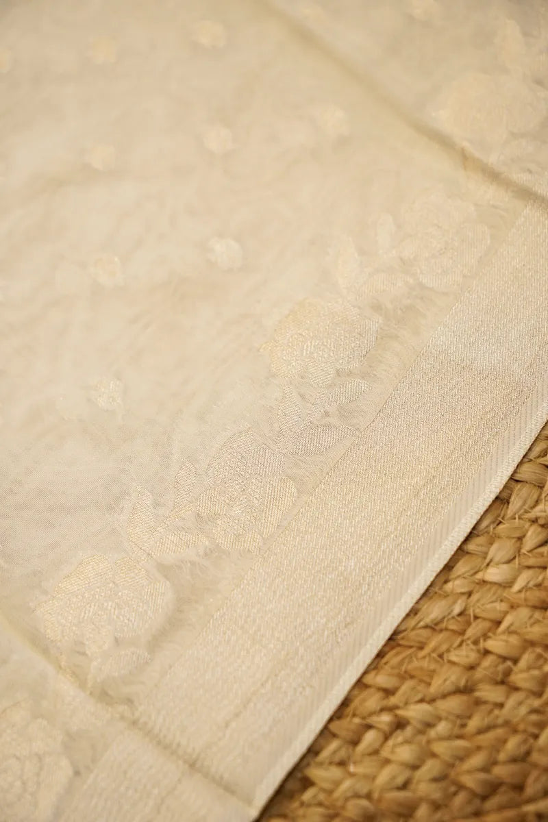 GEORGETTE BANARASI OFF WHITE COLOR UNSTITCHED SUIT MATERIAL