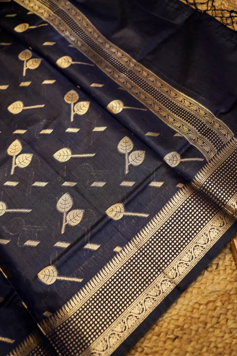 COTTON SILK GREY WITH BLACK COLOR UNSTITCHED SUIT MATERIAL