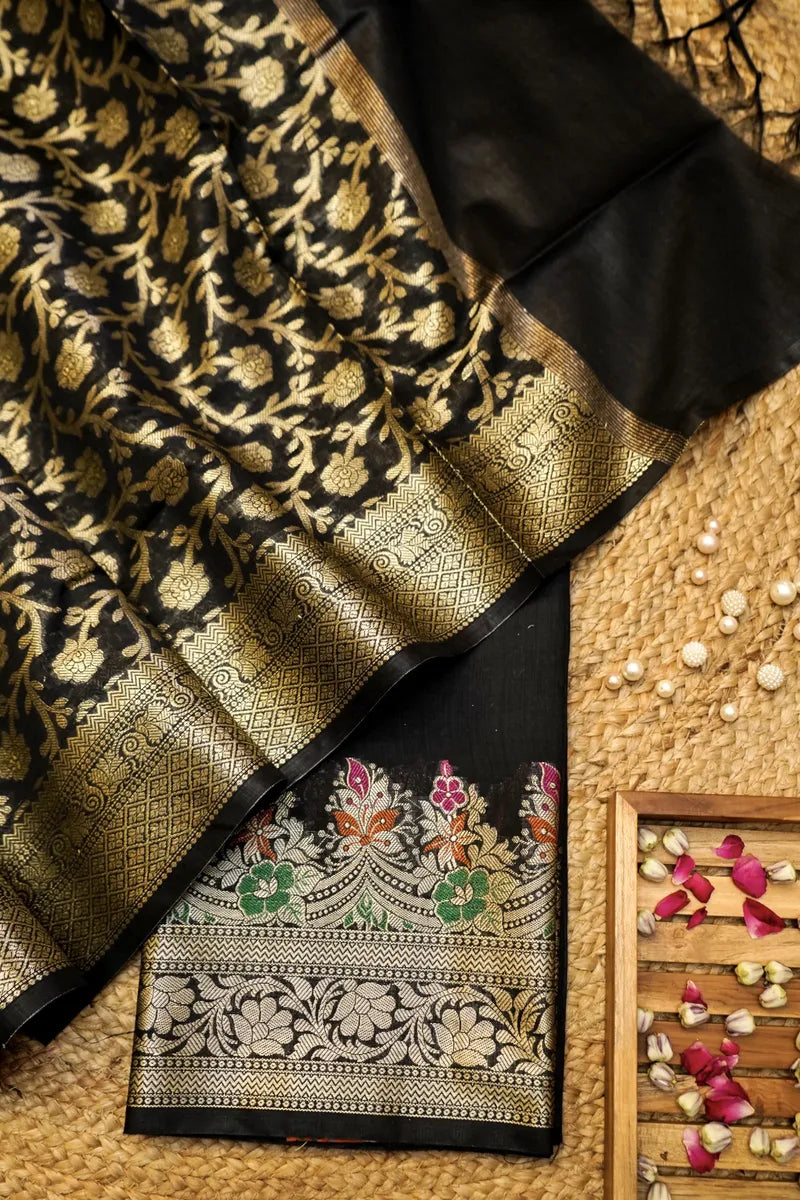 COTTON SILK  BLACK COLOR UNSTITCHED SUIT MATERIAL