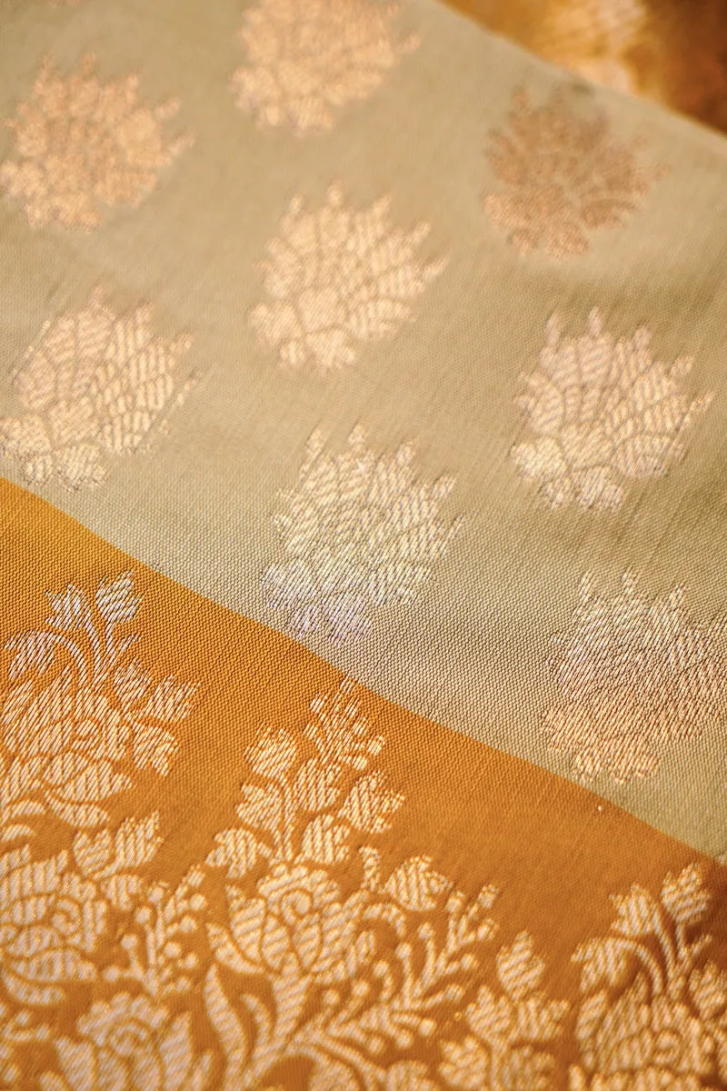 BANARASI SILK CHEEKU WITH ORANGE COLOR UNSTITCHED SUIT MATERIAL