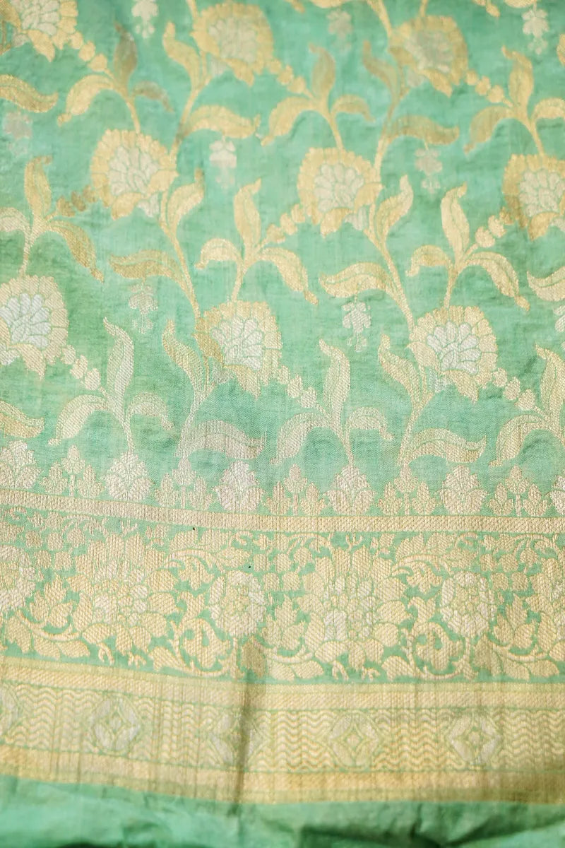 BANARASI SILK MINT GREEN COLOR UNSTITCHED SUIT MATERIAL