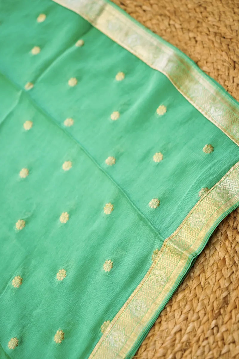 BANARASI SILK MINT GREEN COLOR UNSTITCHED SUIT MATERIAL