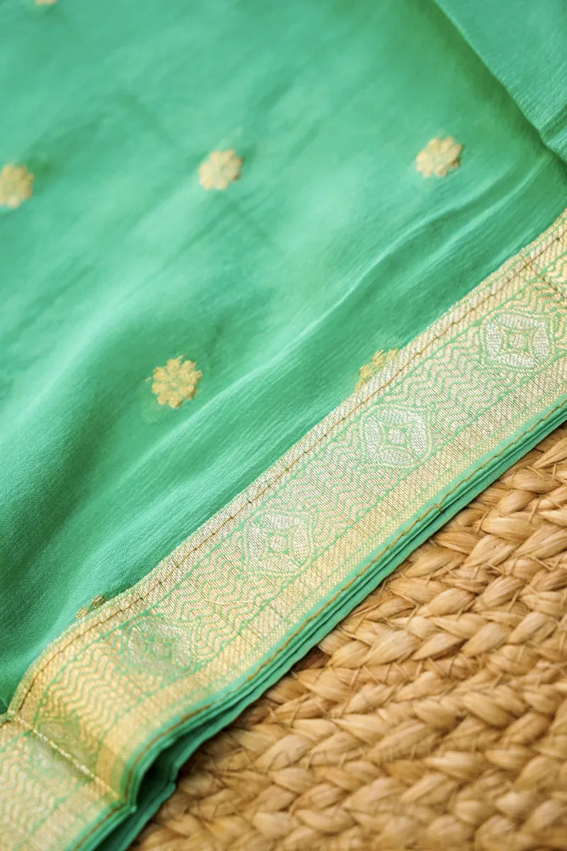 BANARASI SILK MINT GREEN COLOR UNSTITCHED SUIT MATERIAL