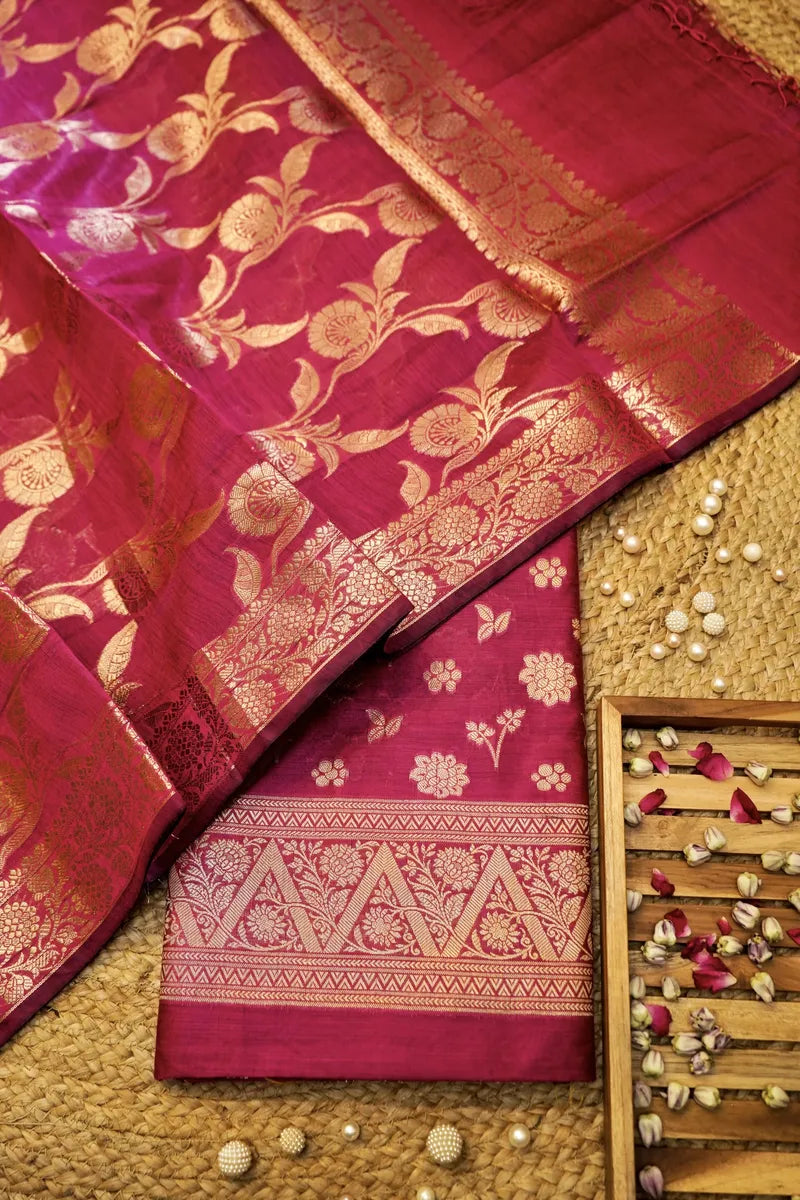 RAW SILK  PINK COLOR UNSTITCHED SUIT MATERIAL