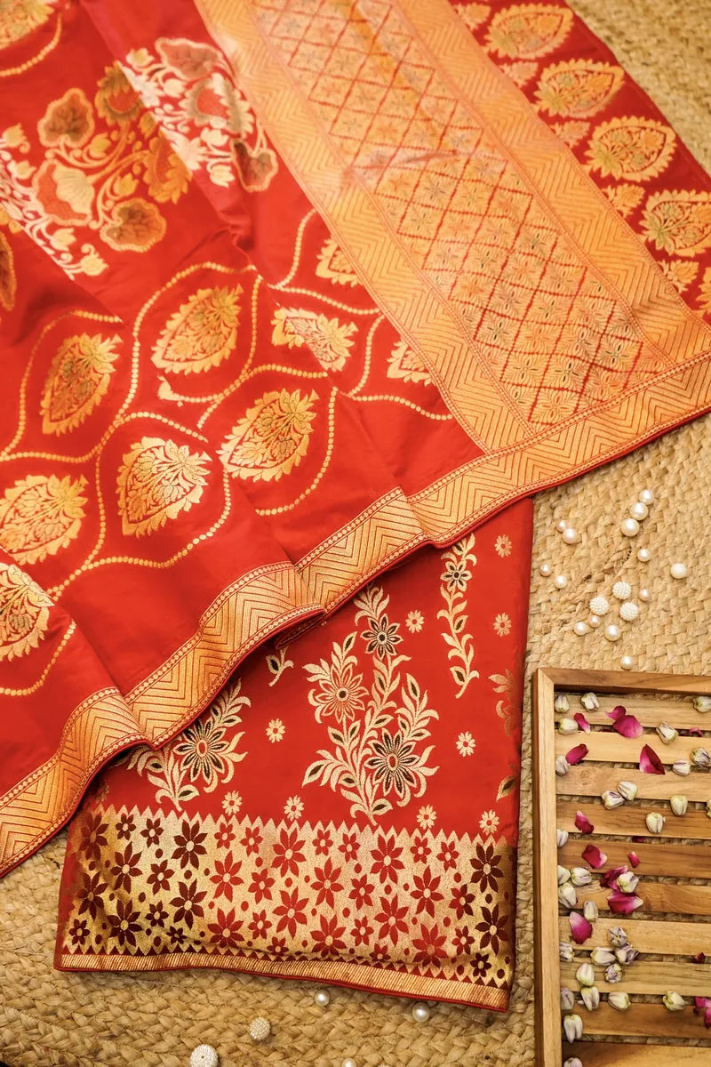 KATAN SILK RED COLOR UNSTITCHED SUIT MATERIAL
