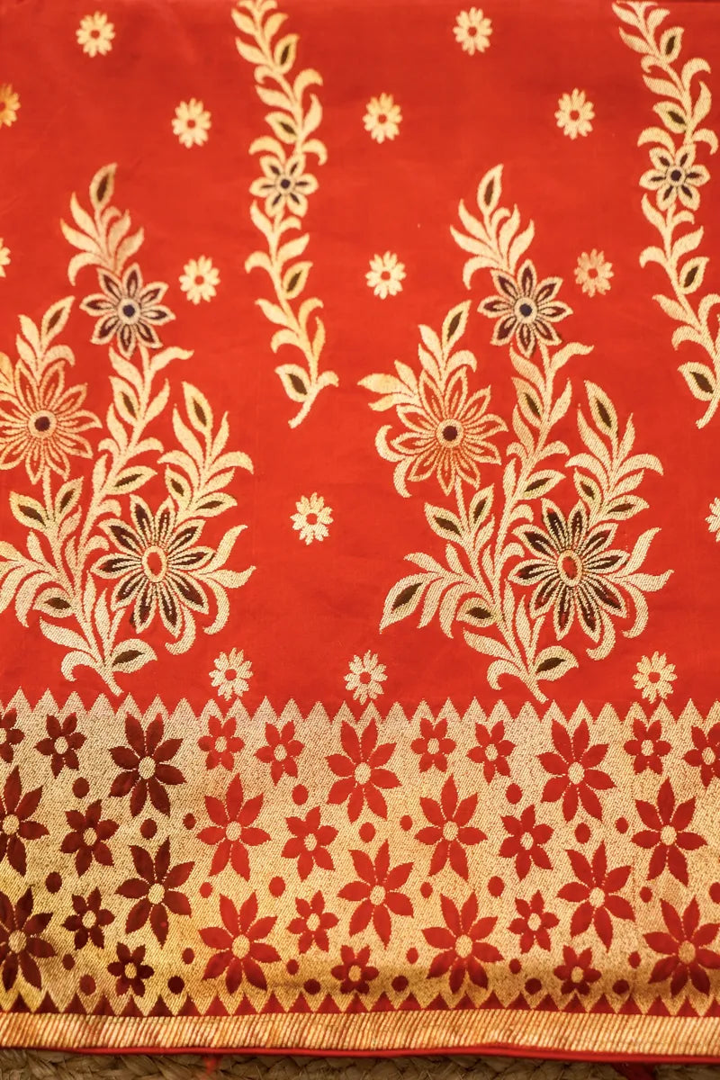 KATAN SILK RED COLOR UNSTITCHED SUIT MATERIAL