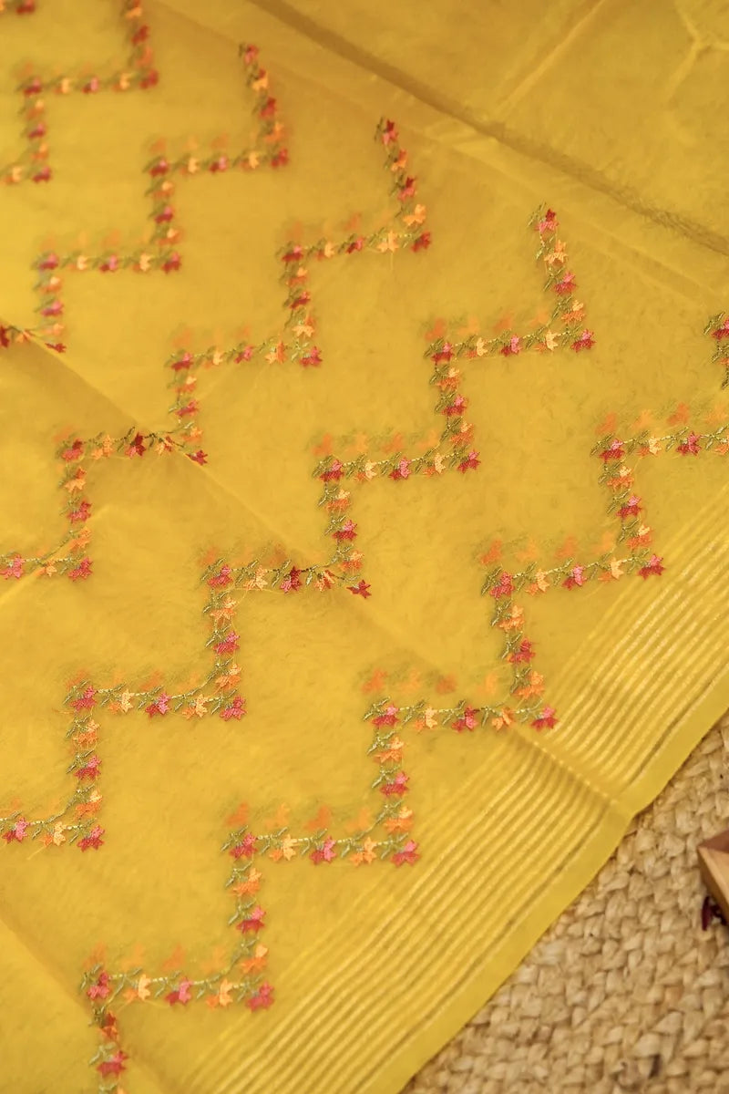BANARASI SILK YELLOW COLOR UNSTITCHED SUIT MATERIAL