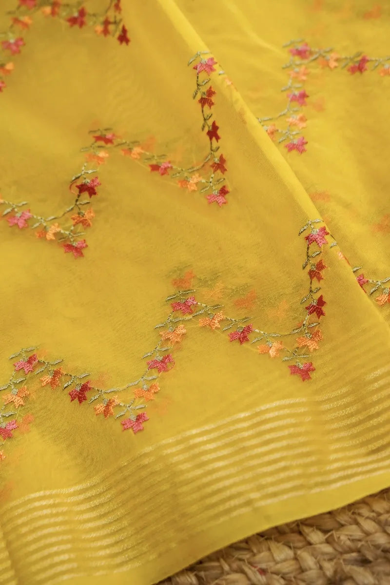BANARASI SILK YELLOW COLOR UNSTITCHED SUIT MATERIAL