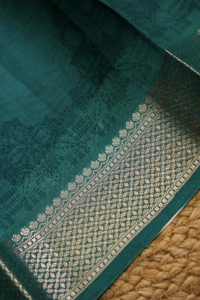TISSUE SILK TEAL BLUE COLOR UNSTITCHED SUIT MATERIAL