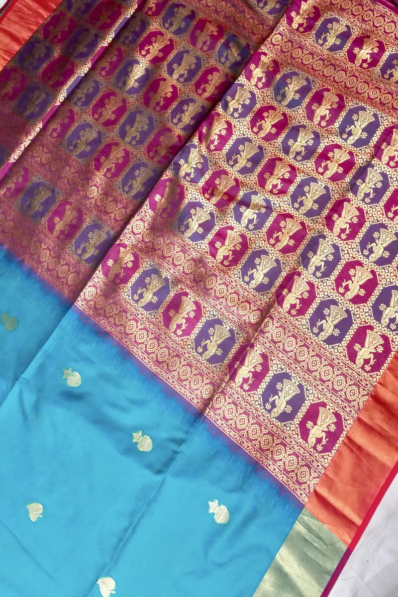 BANARASI SATIN RAMA GREEN WITH PURPLE COLOR SILK SAREE