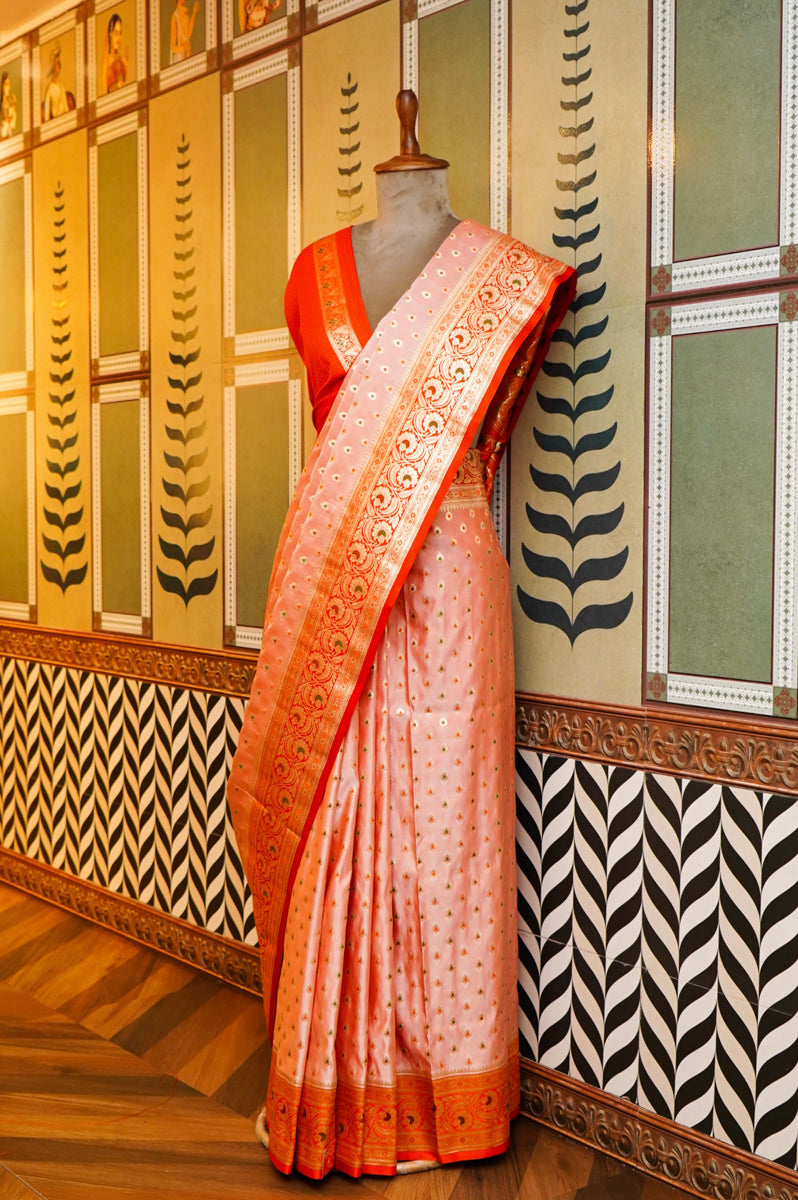 PESTAL PITCH WITH RED BORDER SAREE