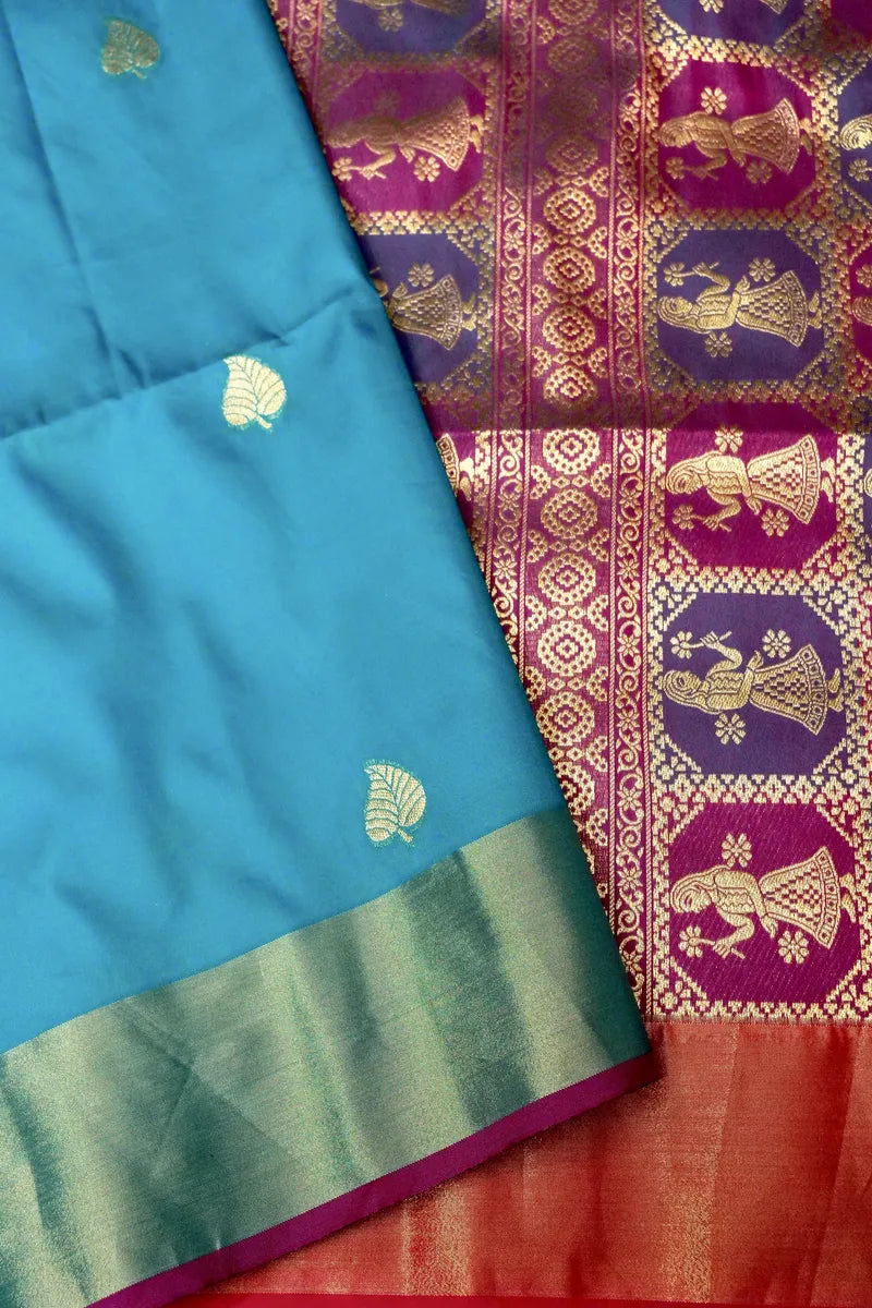 BANARASI SATIN RAMA GREEN WITH PURPLE COLOR SILK SAREE