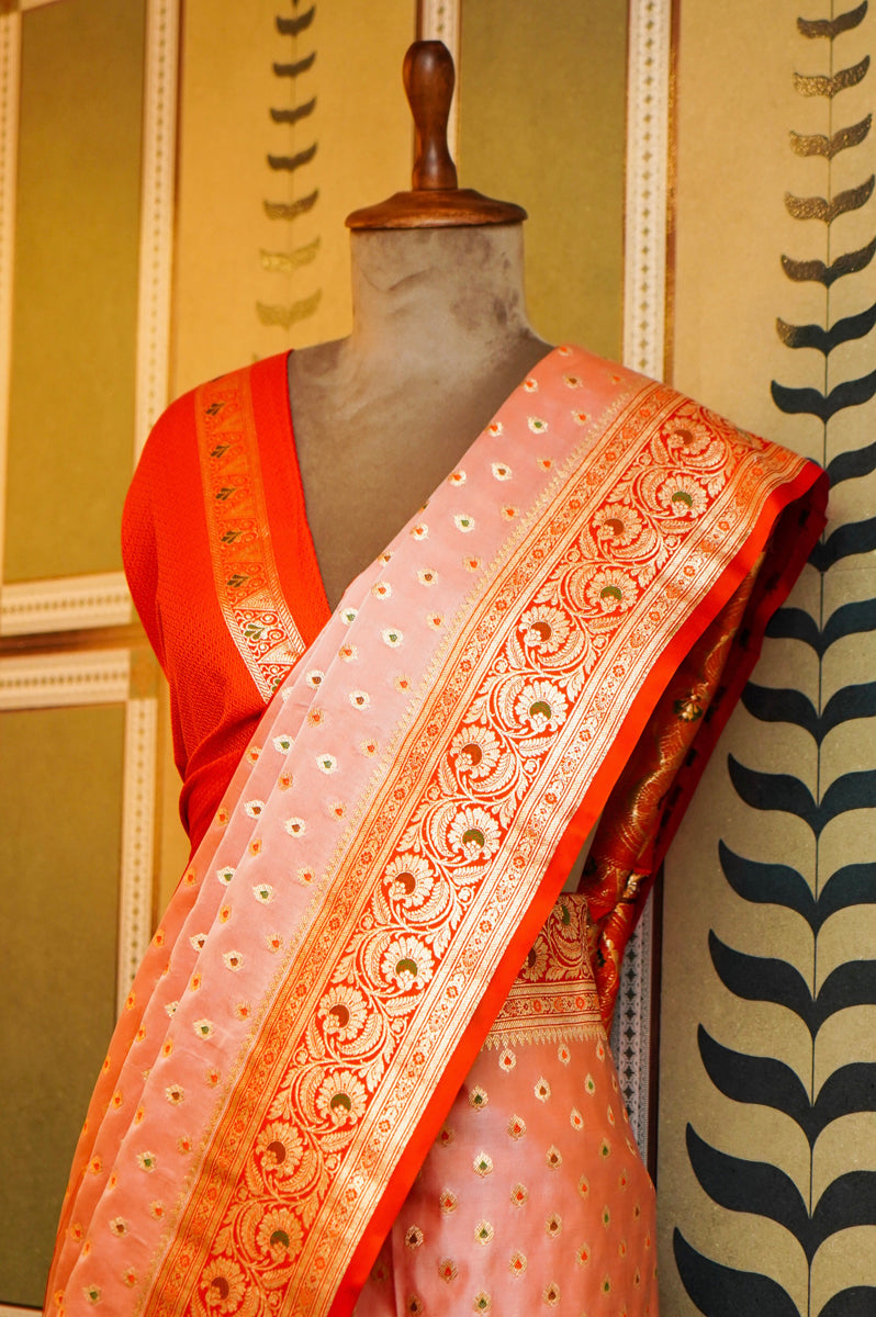 PESTAL PITCH WITH RED BORDER SAREE