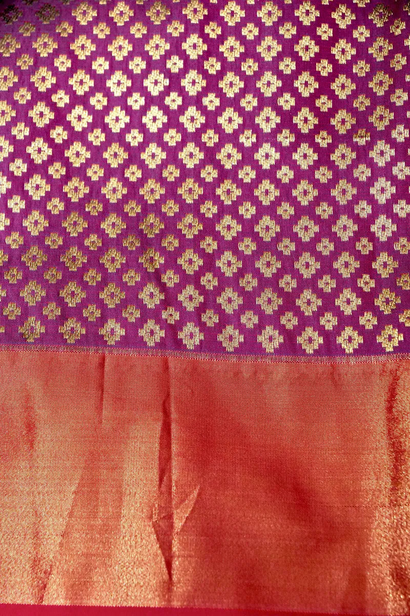 BANARASI SATIN RAMA GREEN WITH PURPLE COLOR SILK SAREE